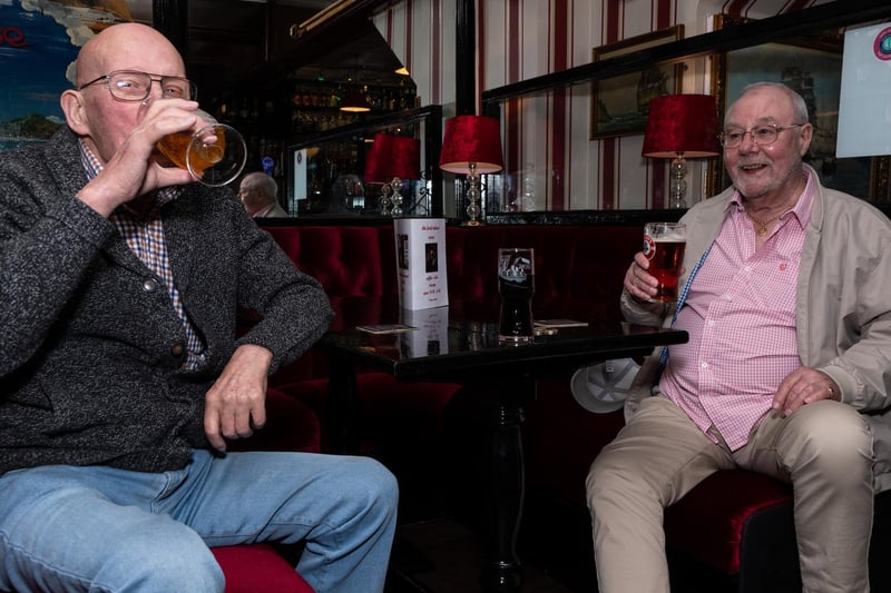 Norman Hanson and Eddie Francis enjoy a swift pint at The Lord Nelson.