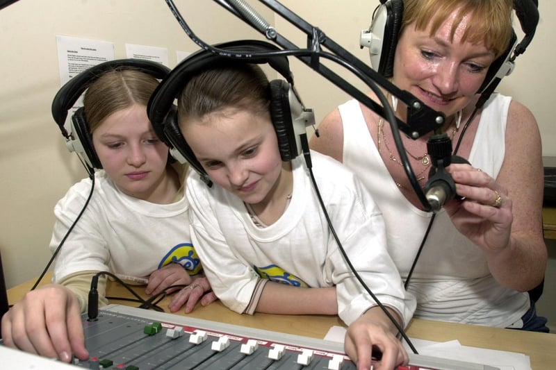 April 2004 and East Leeds Radio based in St. Theresa's Parish Centre hit the airwaves. Pictured are Sasha Holdsworth, Chantel Newby and Mandy Perry.