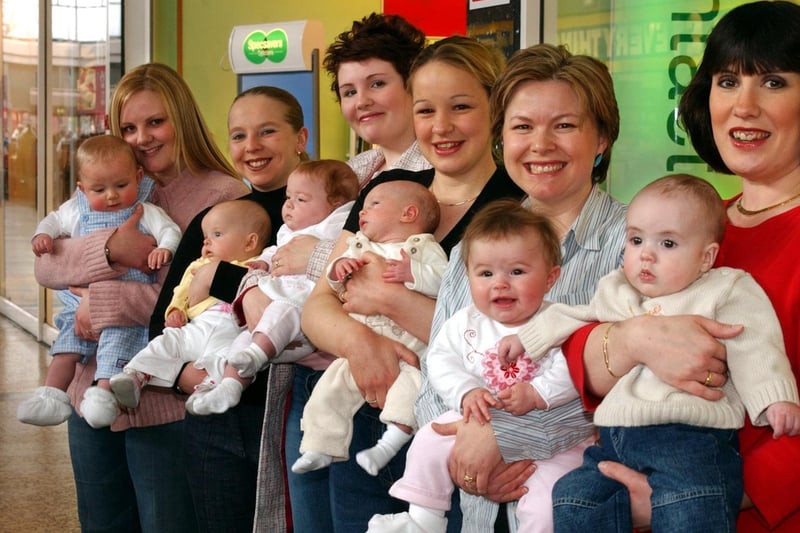 Staff at Specsavers were celebrating becoming mums. Pictured are Vanessa Longdon and baby Jacob, Tina Walker with Chloe, Hayley Doyle with Georgina, Charlotte Mear with Benjamin, Janet Chin with Amelia, and Alison Woodlock with Lewis.