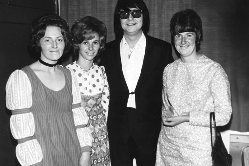 Singer Roy Orbison with fans at Batley Variety Club after a performance in 1972.