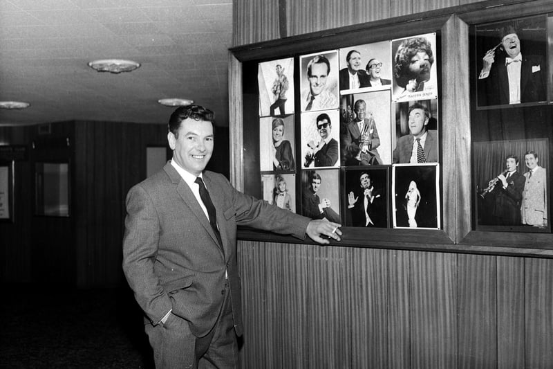 Former Batley Variety Club owner James Corrigan pictured in the foyer with some photographs of the many stars that performed there. Included are, Cilla Black, Lulu, Roy Orbison, Morcambe and Wise, Louis Armstrong, Frankie Howerd, Salina Jones, Frankie Vaughan, Diana Dors, Tommy Cooper and Mike and Bernie Winters.