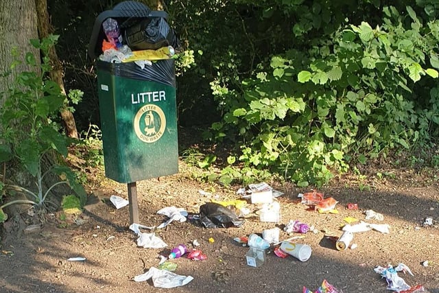 Another bin that was full in Delapre was surrounded by more litter.