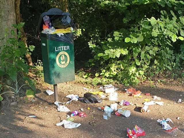 Another bin that was full in Delapre was surrounded by more litter.