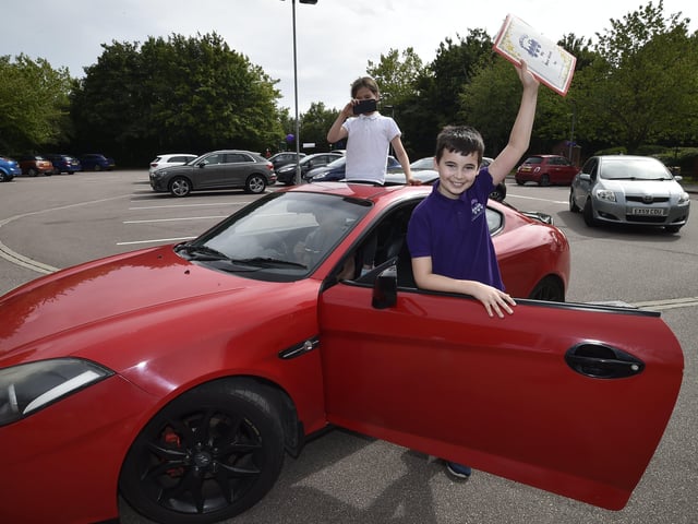 Year 6 leavers celebration drive through event at Orton Wistow primary school. EMN-200714-093018009