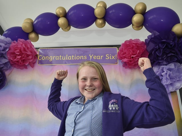 Year 6 leavers celebration drive through event at Orton Wistow primary school. EMN-200714-093046009