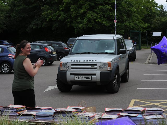Year 6 leavers celebration drive through event at Orton Wistow primary school. EMN-200714-092823009