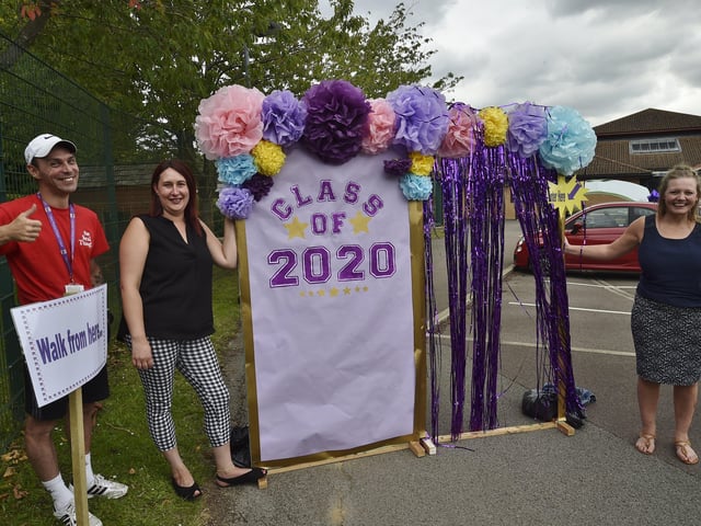 Year 6 leavers celebration drive through event at Orton Wistow primary school. EMN-200714-092739009