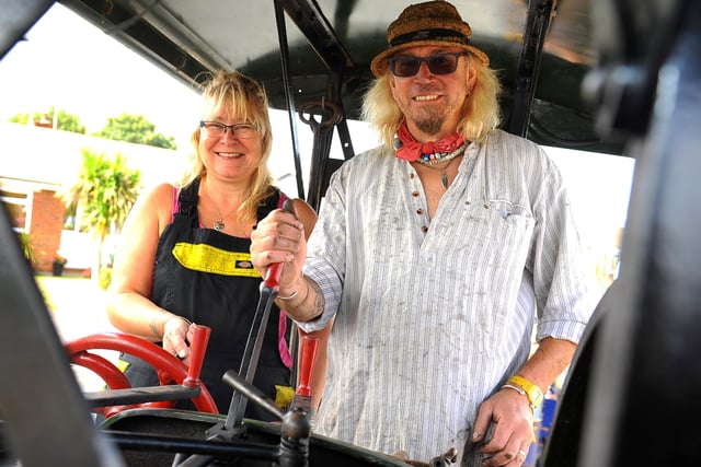 Tim and Tarina Walters in their 1926 steam engine called "Rattler"Enthusiasts turnout as a steamroller leaves Glenwood Estate for first time in 50 years. Pic Steve Robards SR2007182 SUS-200718-164715001