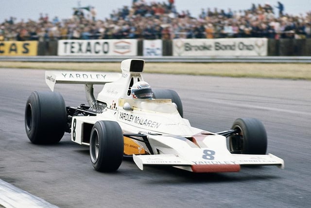 Pete Revson drove the Yardley McLaren M23 to victory at Silverstone in 1973