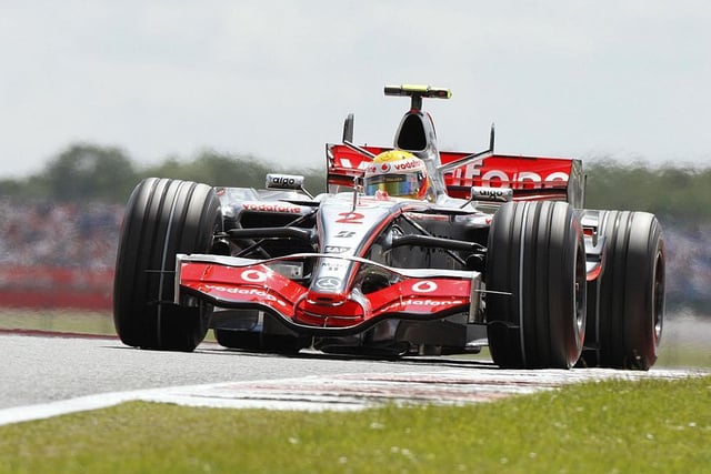 Lewis Hamilton has won the last six British Grands Prix  this was taken in qualifying on his way to pole position for his first for McLaren-Mercedes back in 2007. Kimi Raikkonen won in a Ferrari ahead of Nico Rosberg and Hamilton.