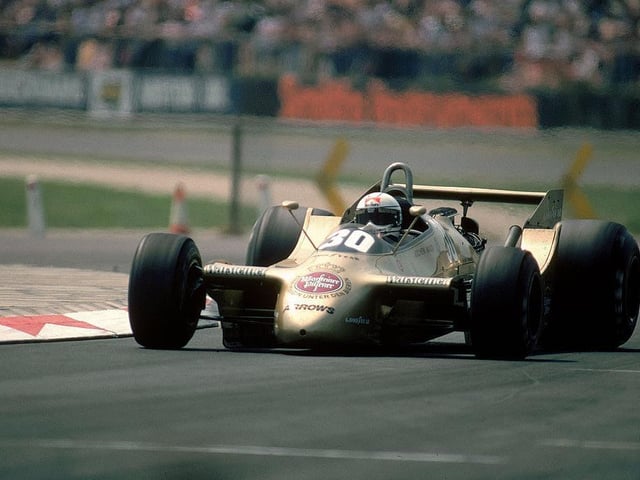Sleek, low-slung cars were all the rage in 1979, like this Arrows Ford driven by Jochen Mass.The German was among ten cars not to finish the race won by Clay Regazzoni in a Williams among a star-studded field which also included Jody Scheckter, Gilles Villeneuve, Riccardo Patrese, Keke Rosberg, Alan Jones, Emerson Fittipaldi, Niki Lauda, Mario Andretti, and Nelson Piquet