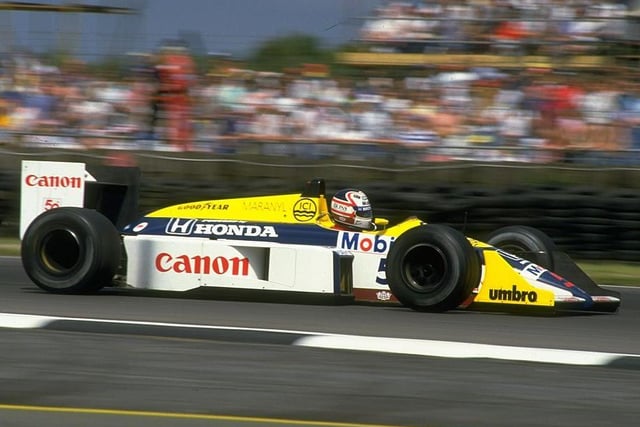 Nigel Mansell steered his Williams Honda into first place in the 1985 British Grand Prix