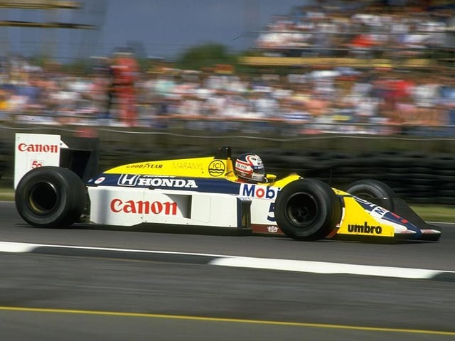 Nigel Mansell steered his Williams Honda into first place in the 1985 British Grand Prix