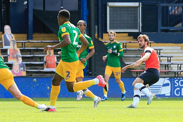 Attacker came off the bench to rescue Luton a point in their first game back after lockdown, taking James Bree's pass to advance into the box and rifle home.