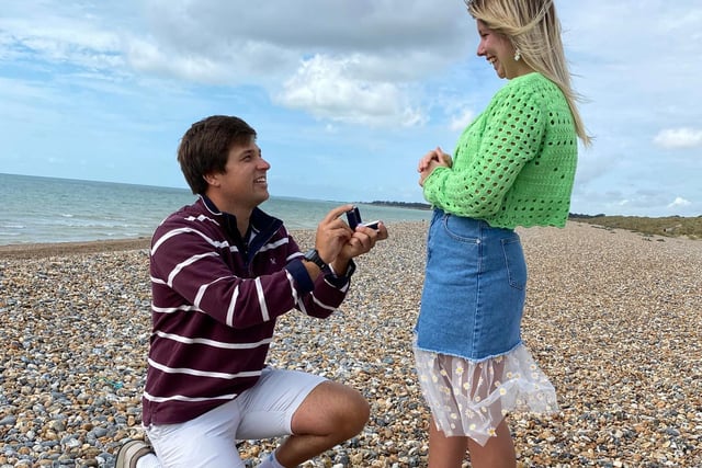 Joshua Allies, 25, proposed to Jade Clark, 25, on West Beach in Littlehampton on Friday, September 4
