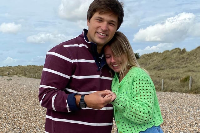 Joshua Allies, 25, proposed to Jade Clark, 25, on West Beach in Littlehampton on Friday, September 4