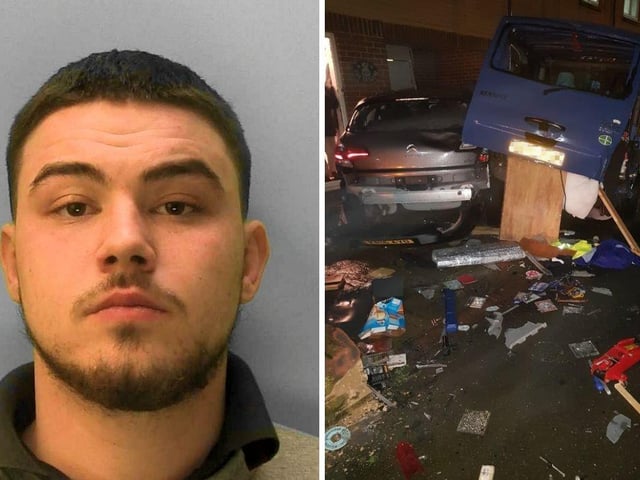 Tyler Mighall, 21, of Little High Street in Shoreham, was jailed for 20 months after crashing into parked cars while under the influence of drink and drugs. Mighall was spotted travelling at speed and on the wrong side of the road in Brighton Road, Lancing, at about 1.25am on February 23 and pursued by police officers. He turned off his headlights in an attempt to escape, but crashed through a traffic island and bollard before crashing into three parked vehicles. He was arrested after running from the scene and charged with drink-driving, drug-driving, dangerous driving, failing to provide a specimen of breath for analysis, aggravated vehicle taking, failing to stop after a road traffic collision, driving with no insurance and possession of cannabis. He was jailed for 20 months, disqualified from driving for 46 months and ordered to pay a £146 victim surcharge.