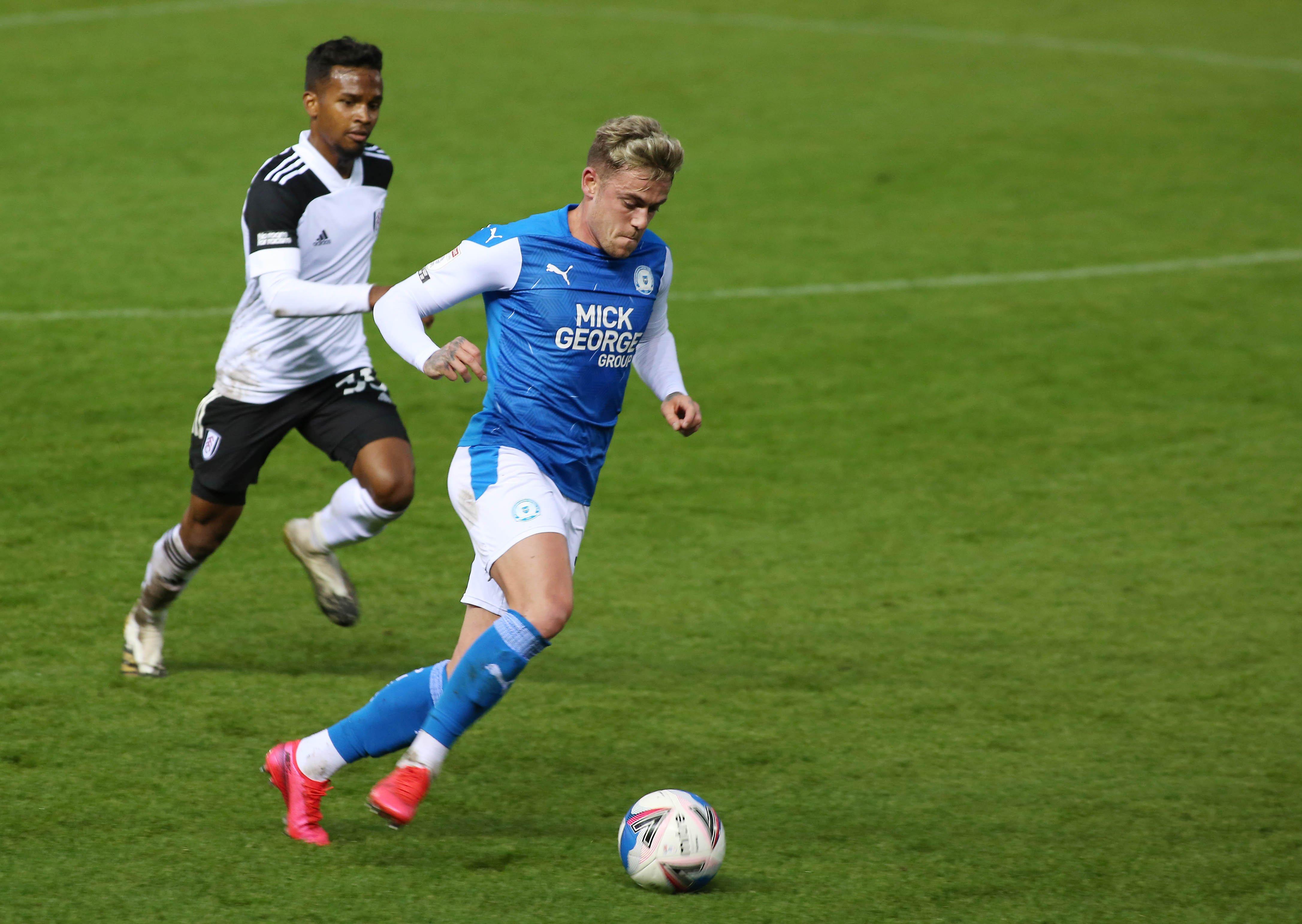 Posh man-of-the-match Sammie Szmodics on the ball in the win over Fulham. Photo: Joe Dent/theposh.com.