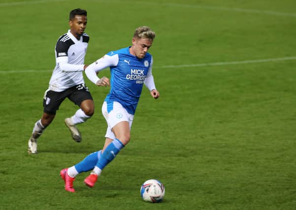 Posh man-of-the-match Sammie Szmodics on the ball in the win over Fulham. Photo: Joe Dent/theposh.com.
