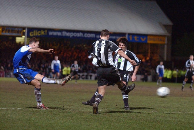 v Newcastle (h), 2002: Posh come back from 2-0 down to draw level at 2-2 before losing 4-2 in front of the Sky TV cameras at London Road. An own goal and a David Farrell strike (pictured) got Posh fans excited before Newcastle were awarded a controversial late penalty which Alan Shearer despatched.