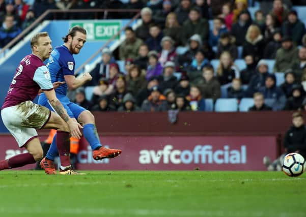 Jack Marriott scores for Posh at Aston Villa in 2018. Photo: Joe Dent/theposh.com.