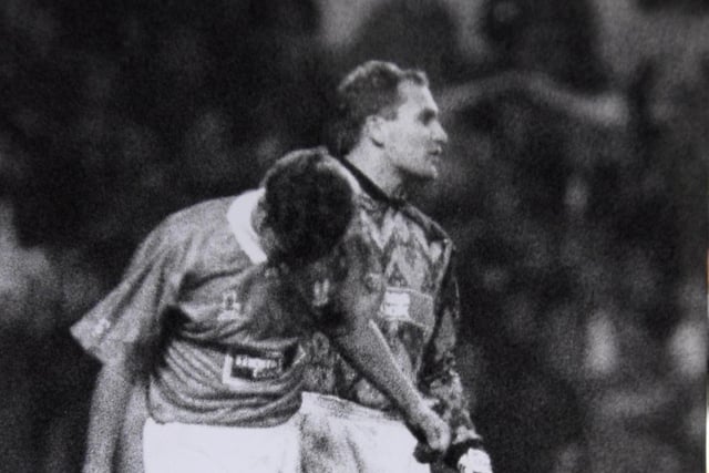 v Spurs (a) 1994. Posh came from behind to draw 1-1 at White Hart Lane in the replay thanks to a Ken Charlery goal. It went to penalties when 16 year-old Posh forward Andrew Furnell showed plenty of bottle to take one, but Ian Walker saved it. Posh 'keeper Fred Barber is pictured consoling Furnell.