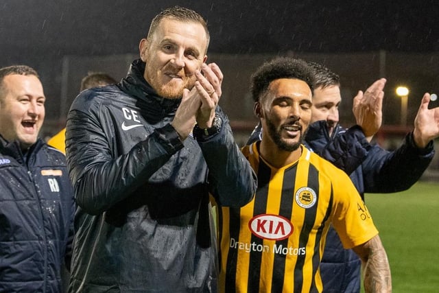 All smiles following an FA Cup win at Carshalton. Photo: @russelldossett