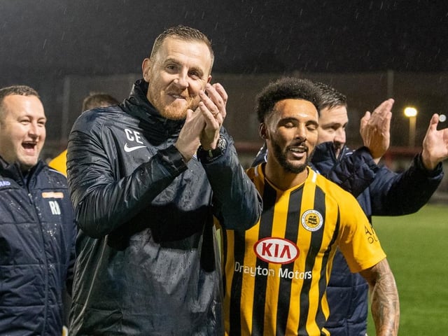 All smiles following an FA Cup win at Carshalton. Photo: @russelldossett