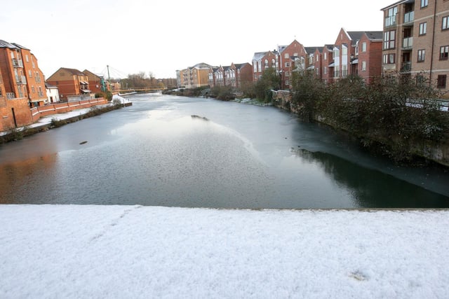 The River Nene partially froze during the cold snap