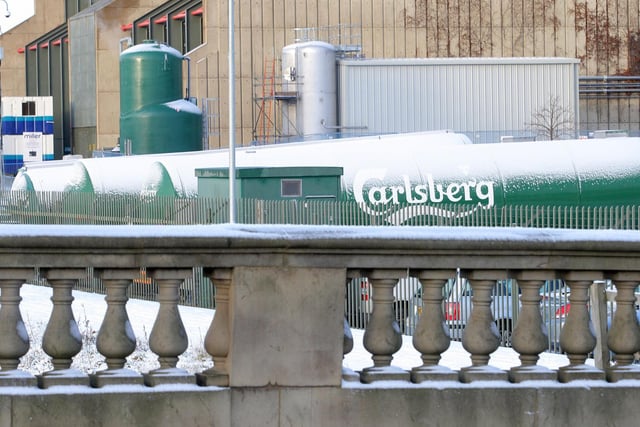 The lorries at the Carlsberg factory were not immune from the snowfall