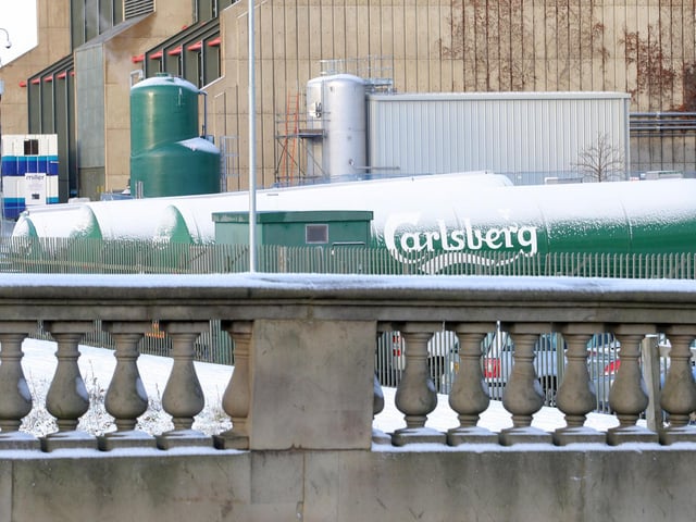 The lorries at the Carlsberg factory were not immune from the snowfall