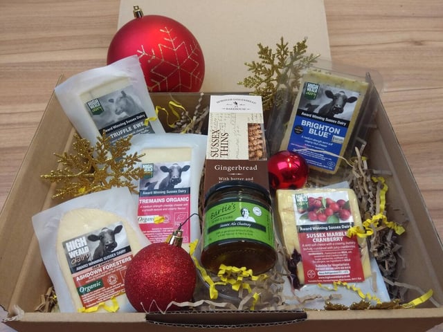 Delicious Christmas cheese selections and gift hampers from High Weald Dairy's award-winning range of cheeses made from Sussex cow and sheep milk. Located in Lewes Road, Haywards Heath.
