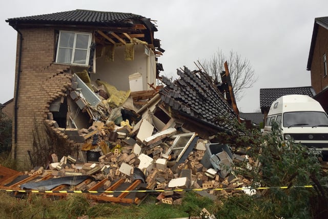 Much of the house in Borne collapsed in the explosion. Picture: David Lowndes