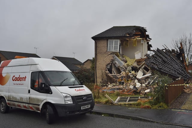 Gas explosion in house at Holly Drive, Bourne. Pictures: David Lowndes