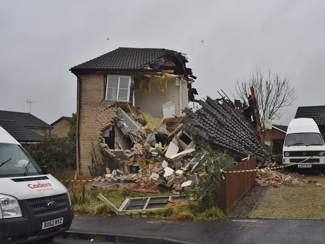 Gas explosion in house at Holly Drive, Bourne. Pictures: David Lowndes