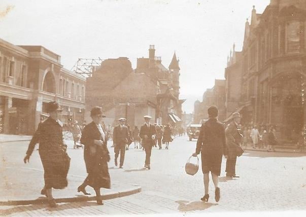 Both Narrow Bridge Street and the soon to be Bridge Street are shown in this photograph taken from outside the entrance lane to the Cathedral grounds around 1929/30.
