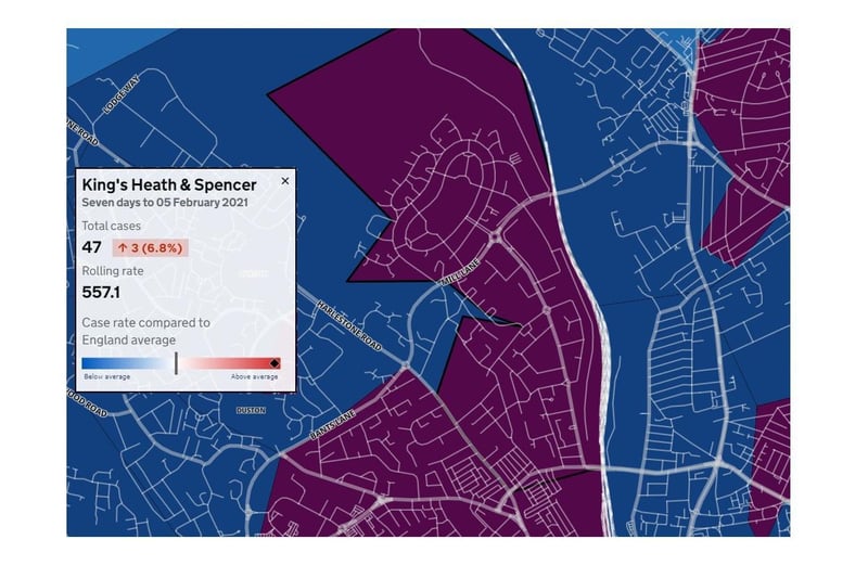 HIGH — Kings Heath & Spencer has the highest case rate in Northampton