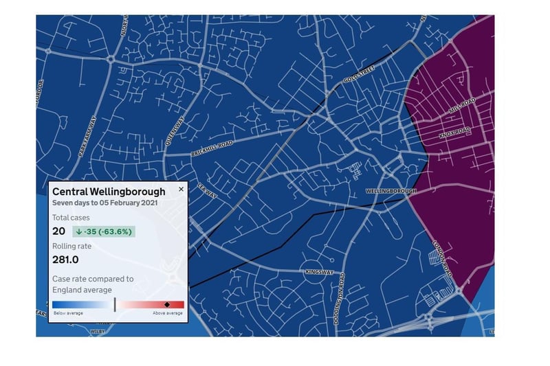 HIGH — Central Wellingborough is another area where big falls have not helped reduce the case rate below the national average