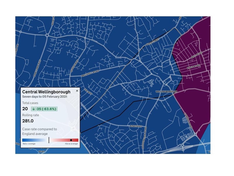 HIGH — Central Wellingborough is another area where big falls have not helped reduce the case rate below the national average