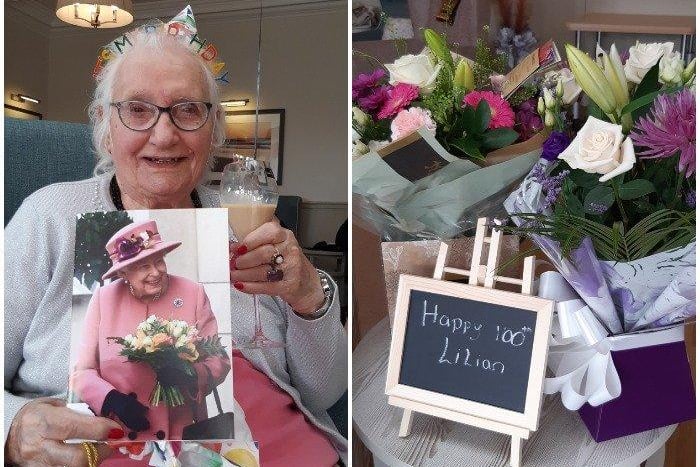 A card from the Queen and some birthday flowers