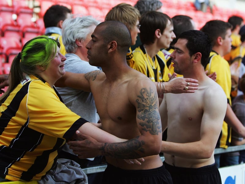 Players consolidate fans - or is it the other way round? - following 2007's relegation from the Football League. Photo: Getty Images