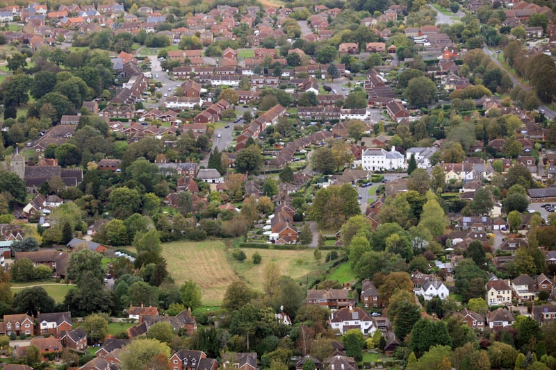 HOR 081011 Aerial photo. Henfield looking north. The well known cat house can be seen just left of centre. photo by derek martin ENGSNL00120111010105819