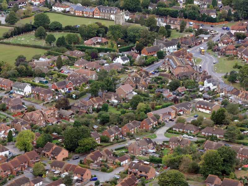 HOR 081011 Aerial photo. Cowfold looking north west. St Peter's Church is at the top. photo by derek martin ENGSUS00320140601145606