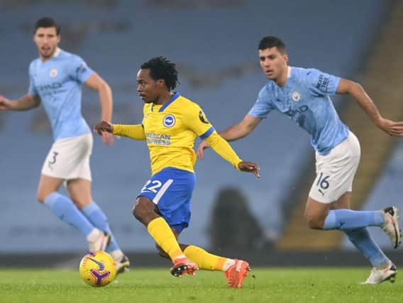 Percy Tau impressed on his PL debut at Man City but has rarely featured since