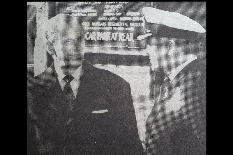Prince Philip is greeted at the Lord Leycester Hospital by Captain Dermot Rhodes in 1996.