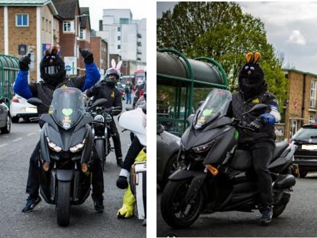The riders dressed as bunnies and delivered gifts to the West Hertfordshire Hospitals NHS Trust's hospitals for the Raise a Rainbow campaign