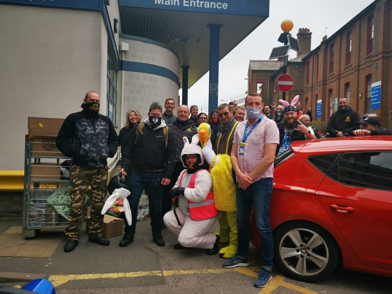 Raise receiving the gifts from the group at Watford General Hospital