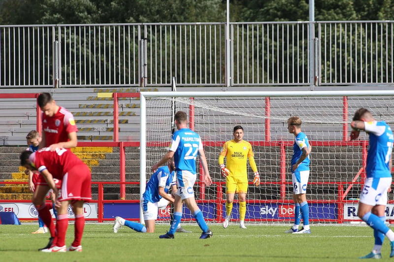 SEPTEMBER: A later start to a season than normal and Covid kept key players Siriki Dembele and Reece Brown out of the opening game at Accrington (pictured), and two superb goals condemned Posh to a 2-0 defeat. They looked like losing their first home game as well after Fleetwood took a 1-0 lead into added time, but Jack Taylor and Sammie Szmodics scored to deliver an unlikely victory (2-1). Sadly a dodgy penalty late in the day at Sunderland (0-1) after an even contest meant an inauspicious start to 'Operation Vengeance'.
Posh ended the month in 19th : P3 W1 D0 L2 Pts 3.