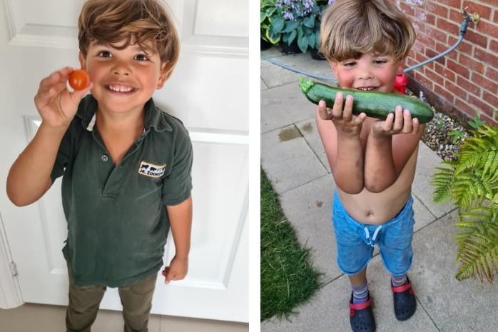 Four-year-old Douglas has been growing vegetables and plants in his garden