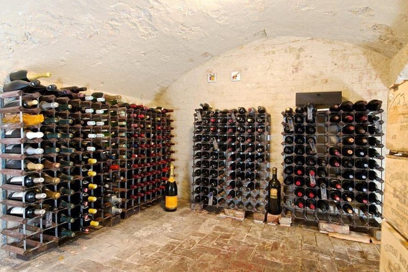 Thevaulted wine cellar.